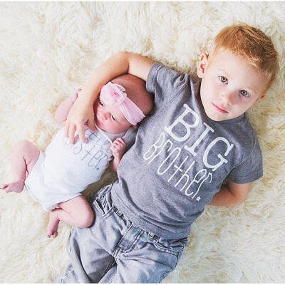 

Cute Kids Boys Big Brother Tops T-shirt Baby Girls Little Sister Bodysuit Romper