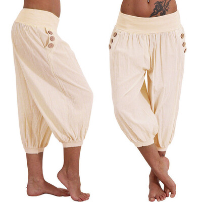 

Tailored Women Elastic Waist Boho Check Pants Baggy Wide Leg Summer Casual Yoga Capris