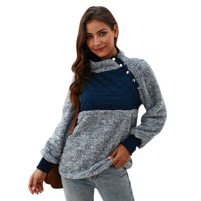 

Warm Sweatshirt Women Stylish Personality All-match Sweatshirt Long Sleeve Color-blocked Keep Warm Turtleneck Jacket
