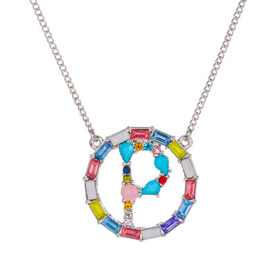 

Multicolor fashion Silver charm 26 Alphabet Round pendant necklace pave zircon initial letter necklaces Couple Name necklace