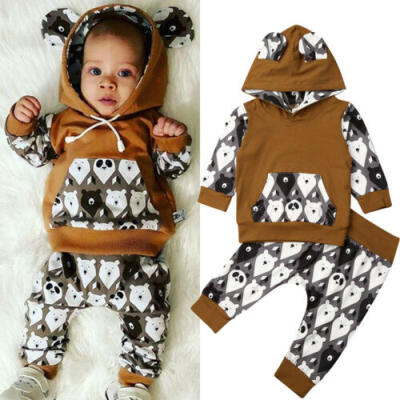 

Newborn Baby Girl Boy Cartoon Clothes Hooded TopPants Cotton Tracksuit Outfits