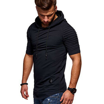 

Mens Muscle Hooded Hoodie Short Sleeve T SHIRT Slim Fit Casual Tee Shirt Top