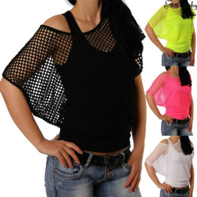 

Womens Short Sleeve Summer Vest Casual Tee Fishnet Blouse Baggy T-Shirt Oversize