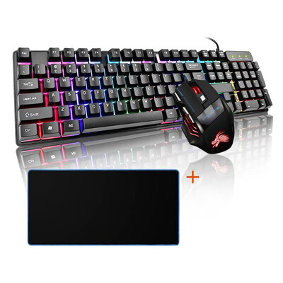 

104 Key Suspension Cap Backlit USB Wired Game Keyboard MouseBlue Mat Kit