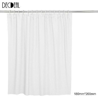 

72 79 White Polyester Waterproof Mildewproof Shower Curtain Decorative Privacy Protection Bathroom Curtain with 12pcs Hooks
