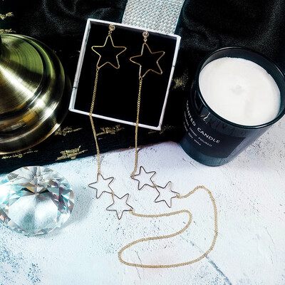 

2019 latest design brand creative long five-pointed star necklace earrings one-piece generous minimalist gifts for women