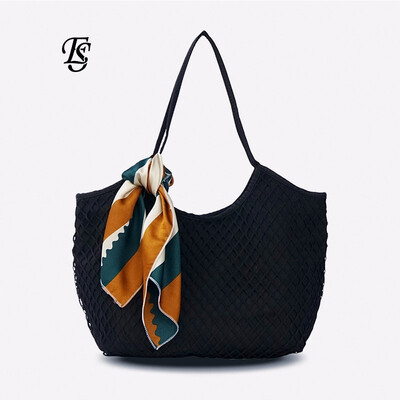 

ESHUNFA beach bag ladies shoulder bag 2019 spring&summer new fashion European&American canvas net bag ES168004 4265