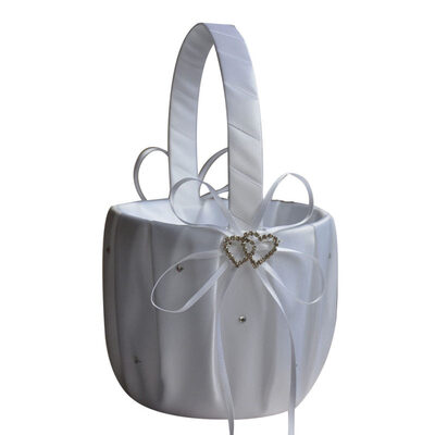 

Double Heart Rhinestone Satin Ribbons Bowknot Wedding Flower Basket Home Decor
