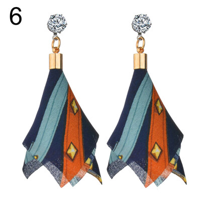 

Fashion Rhinestone Multicolor Printed Fabric Cloth Dangle Earrings Jewelry