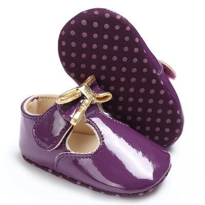

Newborn Baby Glossy PU Crib Shoes First Walkers Anti-slipborn Babies Butterfly-Knot Shoes Prewalker 0-18M