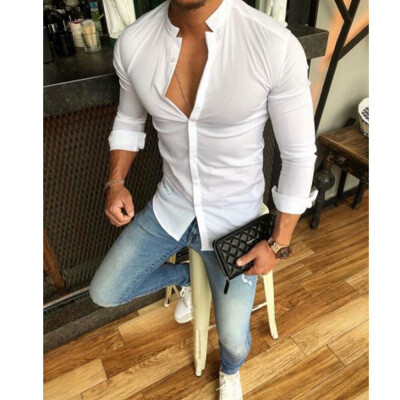 

Luxury Men Slim Fit Dress Shirt Long Sleeve Stylish Formal Casual T-shirt Top