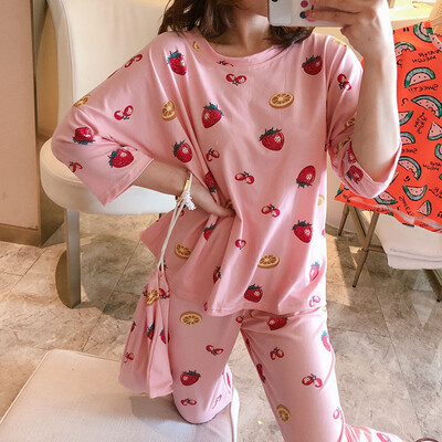 

Winter Fall Women Print Pajamas Set Long Sleeve Tops Pants Sleepwear Loungewear