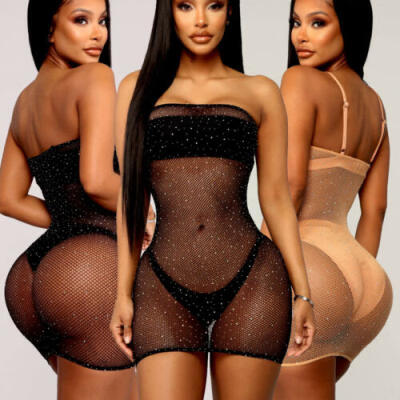 

Women Fishnet Mesh Sheer Swimwear Summer Beach Dress Sequins Bikini Cover Up