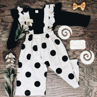 

Toddler Kids Baby Girl Clothes Long Sleeve TopsPolka Dots Bib Pants Outfits Set