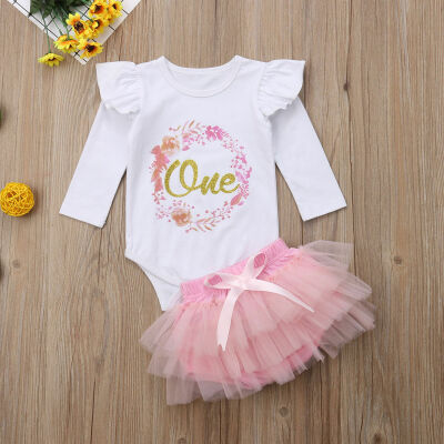 

Infant Baby Girls First Birthday Outfits Clothes RomperTulle Short Pants Set