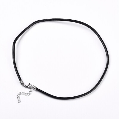 

Leather Cord Necklace Makings with Stainless Steel Findings Black 177"181"4546cm 3mm