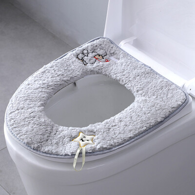

Gobestart Cute Embroidered Cartoon Thicken Toilet Mat Sticky Button Toilet Cushion