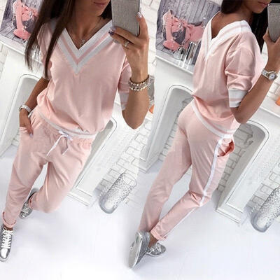 

2Pcs Women Ladies Tracksuit Hoodies Sweatshirt Pants Sets Sport Wear Casual Suit