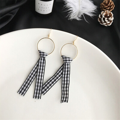 

EK365 New Harajuku Fashion Vintage Cute Cross Grid Bow Geometric Circle Cloth Drop Earring For Women Jewelry Long Ribbon Brincos