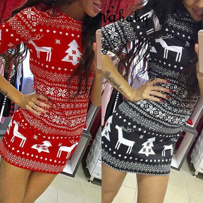 

Women Winter Knitted Christmas Dress Ladies Costume Xmas Plus Sized Jumper Dress