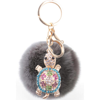 

Rex rabbit hair keychain inlaid colored diamonds turtle three-dimensional graphics girls creative bags exquisite pendant