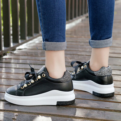 

Lace flat shoes casual sports womens shoes thick inside high white shoes autumn students Korean version