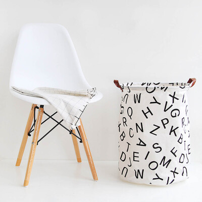 

UK Useful Baby Kids Toy Canvas Laundry Basket Storage Bag Leather HandleH01