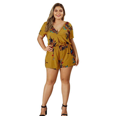 

Beach Bohemian Women Jumpsuits Short Sleeve Wide Leg Summer Casual Rompers