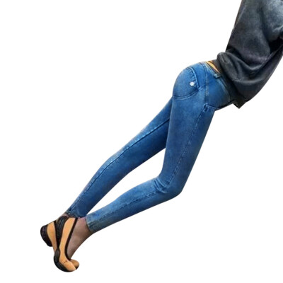 

Tailored Women Jeans Denim Female High Waist Pure Color Elastic Force Pencil Long Pants