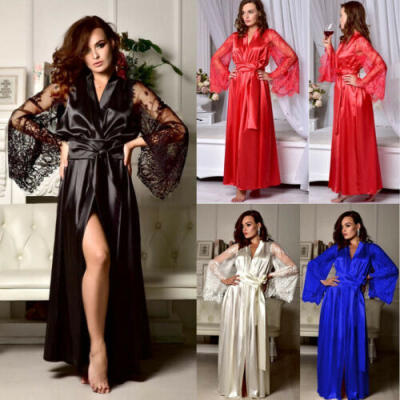 

Womens Ladies Sexy Satin Long Nightdress Silk Lace Lingerie Nightgown Sleepwear