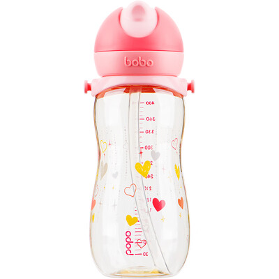 

Le Bao bobo sippy cup portable childrens water bottle shatter-resistant baby cup colorful straw small gold pot series 400ml peach powder for more than 12 months