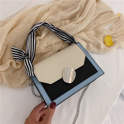 

2019 new casual temperament bow portable small square bag female Sen fashion cross color chain shoulder Messenger bag