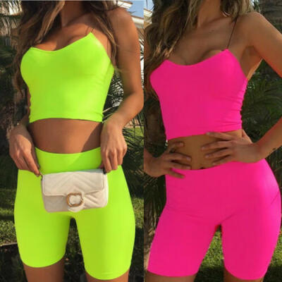 

Women 2Pcs Tracksuit Set Summer Sport Crop Tank Top Short Pants Clothes Bodycon