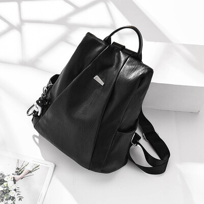 

Soft leather backpack female simple fashion casual 2018 new large capacity Korean version of the wild leather ladies backpack tide