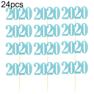 

24Pcs 2020 Number Birthday Cake Topper Dessert Flag Decor Party Baking Supplies