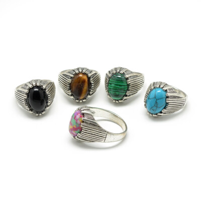 

Gemstone Wide Band Rings with Alloy Ring Findings Oval Antique Silver Size 711 1721mm