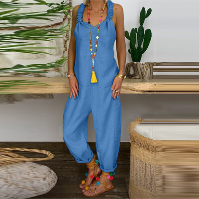 

Tailored Womens Fashion Summer Casual Solid Color Bib Pastoral Simple Bib Jumpsuit