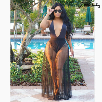 

Women Swimwear Bikini Cover Up Sheer Beach Skirt Sarong Pareo Long Maxi Dress