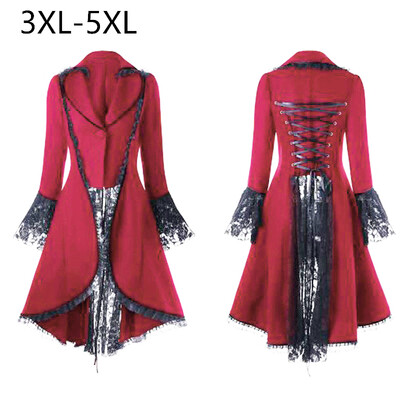 

Plus Size Women Gothic Steampunk Coat Lace Trim Bandage Jacket Cosplay Costume