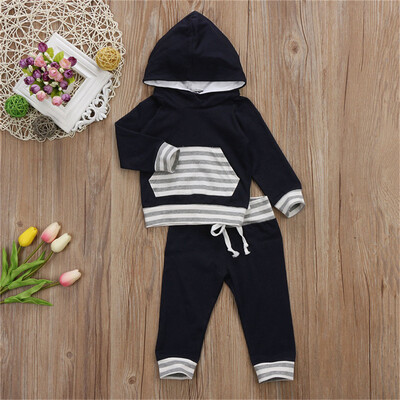 

Newborn Toddled Kids Baby Boys Striped Hooded Tops Harlem Pants Leggings 2Pcs Children Spring Fall Outfits Set Clothes
