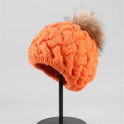 

Tailored Fashion Women Winter Knit Hat Foxes Ball Collar Set Thick Warm Solid Earmuff Hat