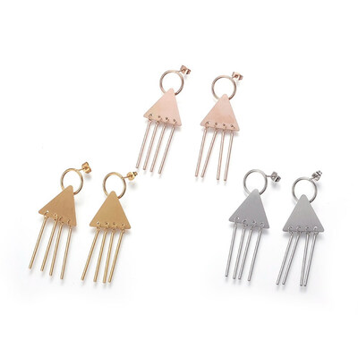 

304 Stainless Steel Dangle Stud Earrings Triangle Mixed Color 65mm Pin 08mm