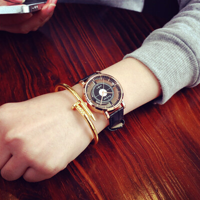 

2018 Unique Hollow stylish Note Painting Leather Bracelet Lady Womans Wrist Watches simple casual Engraving lady