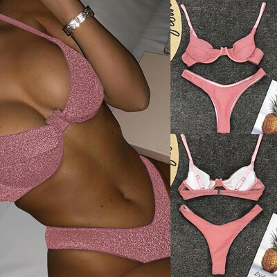 

Saidsome Women Sexy Swimsuit Silver Silk Bikini Set Beachwear