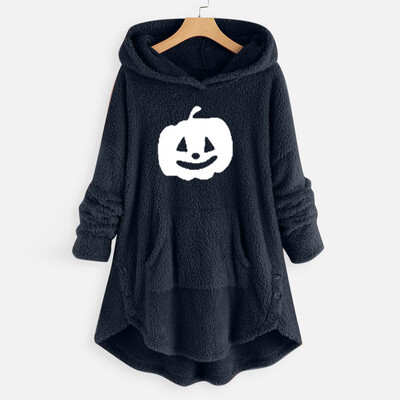 

Tailored Women Halloween Pumpkin Embroidery Fleece Long Sleeve Hoodie Pocket Sweater Top