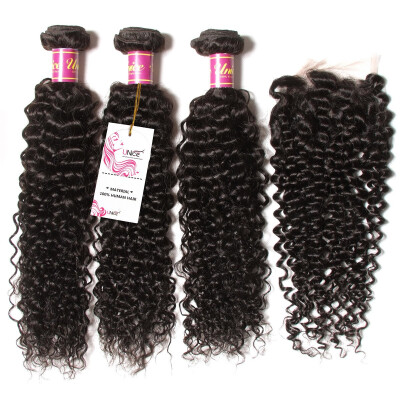 

UNice Human Hair 8A Peruvian Curly Hair Bundles with Lace Closure 44