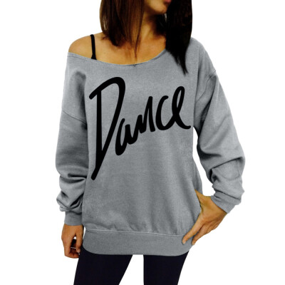 

Starmoon Women Loose Slash Neck Sweatshirt Ladies Casual Letter Dance Pullovers Tops