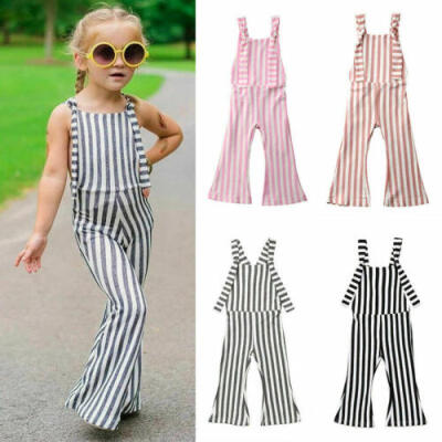 

US Kids Baby Girl Stripe Bell-Bottom Long Pants Trousers Romper Jumpsuit Outfits