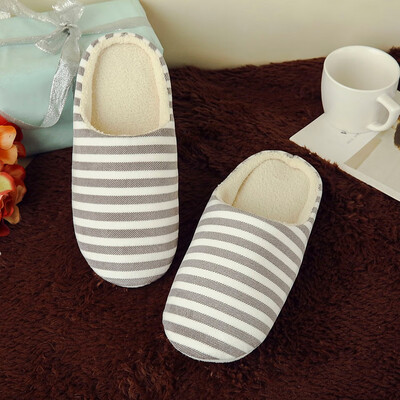 

Rose Women Men Warm Striped Slipper Indoors Anti-slip Winter House Shoes