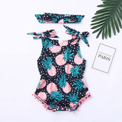 

Infant Baby Boy&Girl Pineapple Print Jumpsuit Romper BodysuitHeadband Outfits